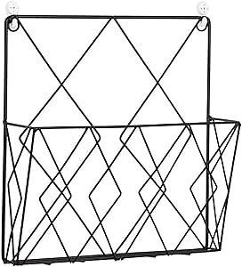 PRETYZOOM Wall Mounted Black Iron Magazine Rack Stylish Book Storage Shelf for Home Office Space Saving Hanging Organizer for Magazines and Newspapers