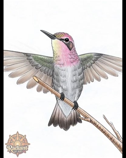 Hummingbird Peaceful Color Pencil AI Animation