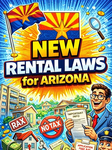 New Rental Laws for Arizona!! First, Starting January 1, Arizona eliminated the city Transaction Privilege Tax, also called TPT, which is for long-term residential rentals. This means landlords no longer collect and remit rental tax on leases of 30 days or longer, and tenants no longer pay that tax as part of their monthly rent. Second, is the rental application and screening fees. New rules now say landlords may not charge tenants more than the actual cost of background checks or credit reports
