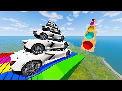Small Cars on Big Car vs Slide Color with Portal Pool Cars vs Deep Water - beamNG Drive #52