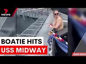 Drunk boatie crashes into historic aircraft carrier | 7NEWS