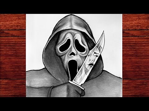 Horror Sketch: Ghostface-Style Mask + Shiny Knife Reflection (Beginner Friendly)
