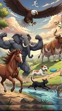 10 WORDS IN CHINESE Learn with Cute Animals 🐱🐶🐴 | Easy Mandarin for Beginners #shorts