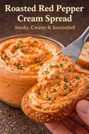 This spread wasn’t planned. It started with a few red peppers that had been sitting too long. I roasted them until their skins blistered and their smell filled the kitchen. Smoky, sweet, deep. Instead of using them in a dish, I blended them with cream just to see what would happen. That was it. The color turned warm and rich. The texture became smooth and soft. Quietly addictive. Roasted Red Pepper Cream Spread is the kind of food that feels familiar but tastes elevated. The roasting brings out 