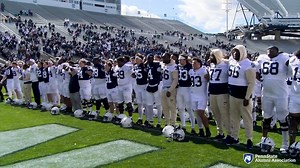 See the postgame scene at Beaver Stadium, as the Nittany Lions, Blue Band, and alumni and fans sing the alma mater following the Blue-White game. The latter picked up a 27-0 win as the Nittany Lions capped spring practice. | Penn State Alumni Association