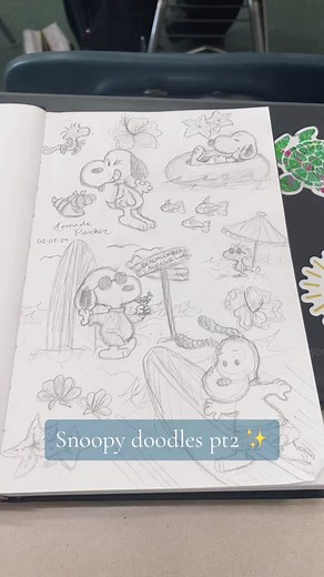 I filmed this in class lol ✌️ • • • #snoopy #summerdoodles #snoopysketches #summer24 #peanuts #woodstock
