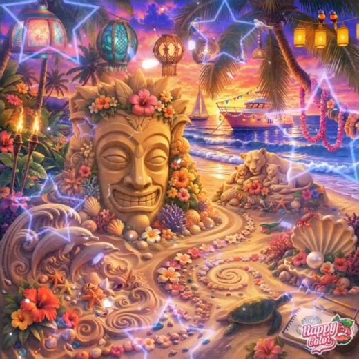 Colour with me a beach vibes puzzle in Happy Color App.