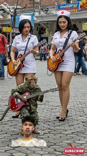 Monkey Playing Guitar in American Square #empudstudiogrup #empudstudio #shorts