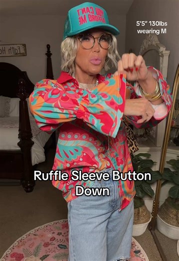 Ruffle Sleeve Button Down Top for Women's Fashion