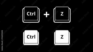 Press keyboard buttons motion graphic with alpha channel. Ctrl, z, x, c, v keys on computer keyboard isolated icon animated on transparent background. Keyboard shortcuts undo, cut, copy, paste. Stock Video