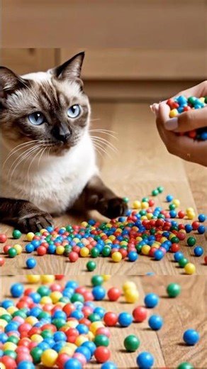 Cat😻 & Colorful Balls