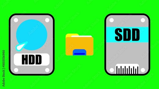 HDD to SSD Data Migration Animation - Hard Drive Upgrade & Transfer Process Loop on green screen. Video Looping 4K