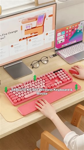 SABLUTE KC302 Typewriter Wireless Keyboard & Mouse Combo Non-BT Retro Keycaps Detachable Wrist Rest 2.4GHz USB Receiver Auto Sleep Mode(non-bluetooth)