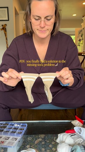 Vivian Wright on Instagram: "Probably should’ve turned my sweatshirt right side out to record this video🤷🏻‍♀️ I FINALLY found a solution to our missing sock problem. I’ve bought too many little people socks and after the first use they’re GONE! With these little clips I can literally clip them the second they come off my kids’ feet and never lose them in the wash again and I also won’t have to spend years of my life sorting socks ever again what🥹🥹🥹🥹🥹 comment “SOCK” and I’ll send you the l