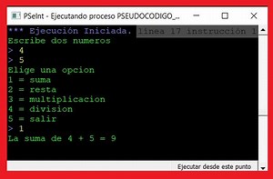 Algoritmo que realice las 4 operaciones basicas - en Pseint