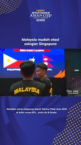 Pasukan regu Malaysia meneruskan aksi cemerlang di Piala Asia Sepak Takraw 2025 selepas membenam Singapura 2-0 di perlawanan kedua! 🔥 Saksikan siaran langsung Piala Asia Sepak Takraw 2025 di Astro Arena, Astro Go & Sooka | Astro Arena
