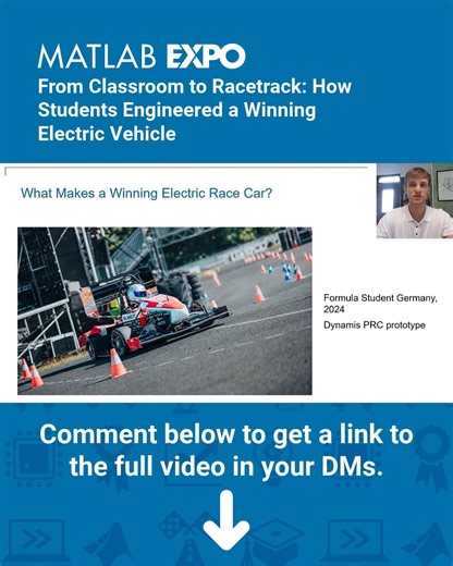 MATLAB Students on Instagram: "From Classroom to Racetrack! Ever wondered how engineering students build electric race cars that win global competitions? 🔋🏎️ At MATLAB EXPO, Matteo Geraci shared how Model-Based Design with MATLAB, Simulink & Simscape helped his team optimize battery performance, validate designs, and deploy algorithms for real racing conditions. 💡 Tip for Students: Start with Simscape Onramps, join competitions, and turn your classroom knowledge into industry-ready skills! #M