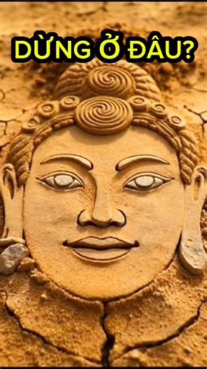 Bức tranh Phật dang dở trên đất khô.