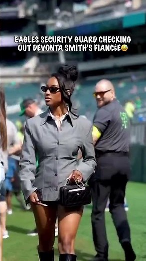 Eagles Security Guard Checking Out Devonta Smith's Fiancee on the Sideline