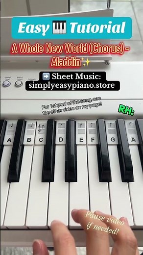Chorus of A Whole New World Easy Piano Tutorial - Aladdin Movie #simplepiano #easypianolessons