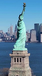 Aerial View of Liberty Statue in Manhattan New York in United States. Famous Background.