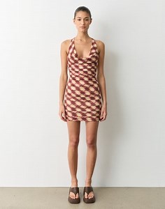 Print Cowl Neck Mini Dress in Hazy Check | Glassons