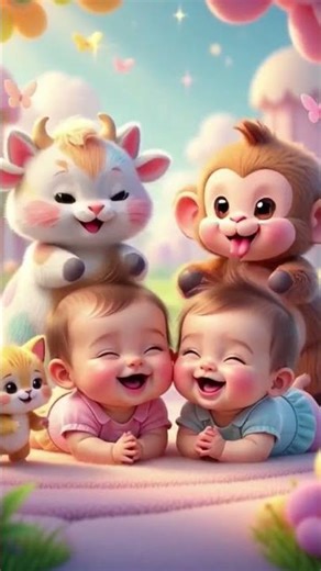 “Samjo Cute Babies & Cat–Cow–Monkey Playtime”cute #funnycat #funny #funnypet #kids #comedy #animals