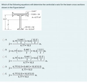 Which equation gives the centroidal x-axis location \bar y meas... | Filo