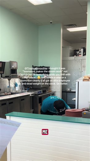 @Tropical Smoothie 24 hours to respond! Tag them! I came inside today @ 9773 W Flamingo Rd Las Vegas, NV because every time I use the drive thru, something’s missing. I just wanted to ask about the ingredients before ordering nothing crazy. The girl at the counter? She was trying her best. She was already multitasking but still stopped to help me. But then there’s this guy… standing off to the side, doing absolutely nothing. Just watching. Earbuds in. I asked if he could check for me since she w
