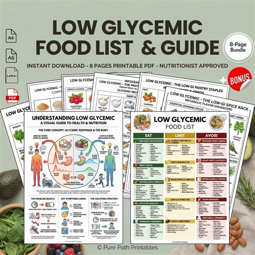 Low Glycemic Food List: GI Index Chart | Diabetic Meal Plan Printable PDF Guide - Etsy Australia