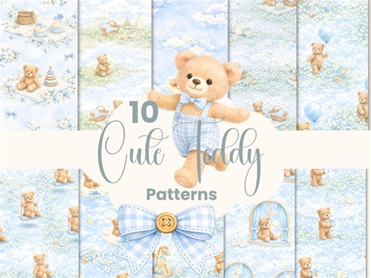 Blue Gingham Teddy Bears Patterns (commercial Use) - Etsy