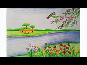 How to draw a scenery of spring season Step by step (very easy) || Art video