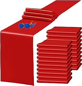 20 Pack Red Satin Table Runner 12 x 108 Inch Long Premium Table Runners for Wedding Party Events Decoration, Birthday Parties, Banquets Decorations