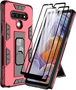 Dahkoiz Case for LG Stylo 6 Case with Tempered Glass Screen Protector[2 Pack], Rugged Ring Grip LG Stylo6 Kickstand Case Cover Military Grade Protective Phone Cases Compatible with LG Stylo 6, Red
