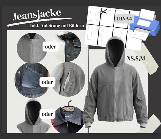 Denim Jacket Sewing Pattern DIN A4, PDF Sewing Instructions for Upcycling, Pattern Jacket With Pockets - Etsy