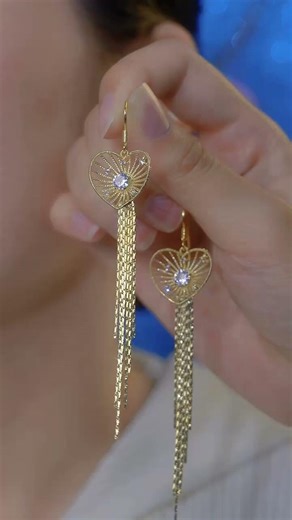 New hollowed-out heart-shaped tassel fashion earrings #earrings #high-endaccessories#jewelryshare#
