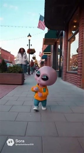 cute alien walking down main street