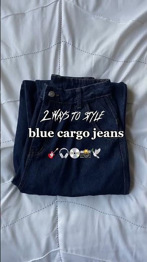 2 Ways to Style Blue Cargo Jeans #shorts #fashion #outfit #trending