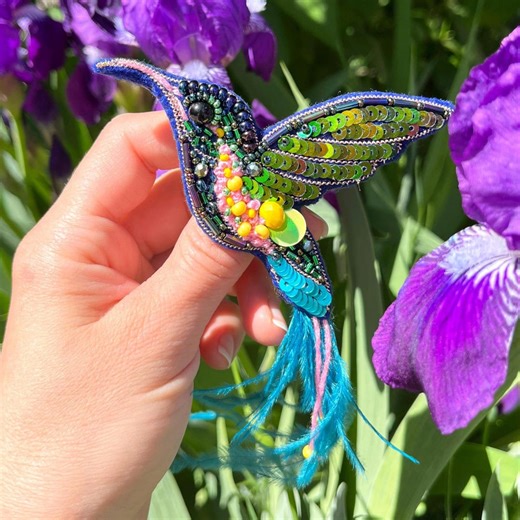 Bead Embroidery Kit - Hummingbird Brooch, Bird Pin, Needlework Beading, Handmade Brooch - Etsy