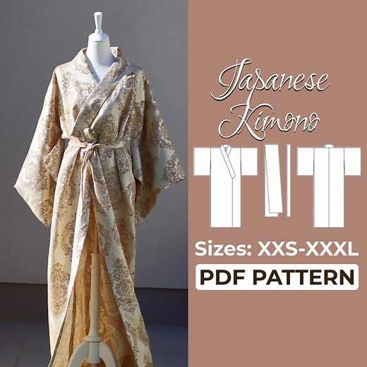 Japanese Kimono Robe Sewing Pattern | Haori Geisha Dress | Pattern   Detailed Illustration Instruction | XXS - XXL | A0, A4 & Us-letter - Etsy