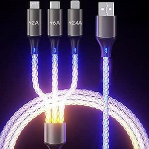 Light Up Phone Charger Cord, Multi LED Charging Cable RGB Glowing Gradual Lighting USB C Cable Fast Charging Universal 3 in 1 Charger Adapter Micro USB Type-C