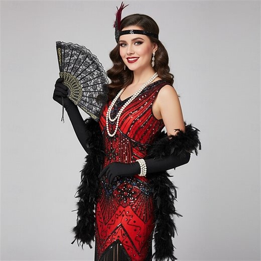 Roaring 20s 1920s Cocktail Dress Knee Length Flapper Dress Dress Outfits Sleeveless The Great Gatsby Charleston Wedding Guest Sequins Tassel Fringe Feather V Neck Fancy Dress Women's New Year 2025