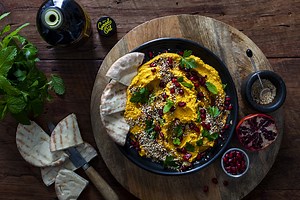Roast Carrot Hummus with Sesame, Sumac & Herbs Recipe
