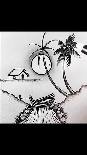 Amazing Waterfall Boat Drawing Scenery with Pencil ✏️📝 | Relaxing Pencil Sketch Art