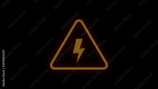 High Voltage Warning Icon Animation Featuring Lightning Inside a Flashing Yellow Triangle on a Black Background for Electrical Hazard Alerts and Safety Messages, high voltage warning icon.