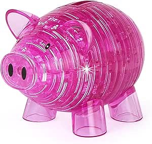 3D Crystal Pig Puzzle, Functions as a Piggy Bank, Crystal Puzzle Brainteasers for Puzzlers Ages 16 and Up, 94PCS (Pink)