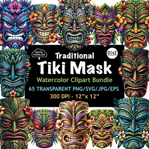 65 Tiki Masks Png, Traditional Tiki Mask Svg, Tiki Mask Clipart, Hawaiian Tiki Mask, Tropical Mask, Colorful Floral Masks, Digital Download - Etsy