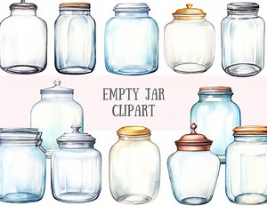 Watercolour Empty Jar Clipart Glass Jars With Lids PNG Digital Image Downloads for Card Making Scrapbook Junk Journal Paper Craft - Etsy