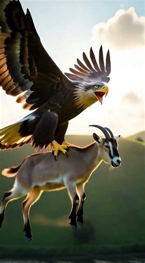 Eagle Flying Low Over Rocky Valley with Goat in Talons