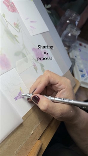 Watercolour Art Process Here I show you a sneaky peak into my process with the sweet peas in watercolour. Trialling a longer video to see how the algorithm handles it 🙃 it’s not been the kindest of late. So tricky to figure this out! If you have any tips for me, I am all ears 👂 (tiny ears mind you, I have v. small ears 🤦🏼‍♀️) Anyway, I have Covid at the moment so apologies for slow updates. I’m not sure fever dream esq art is quite what I am going for… #creativeprocess #arttips #watercoloura